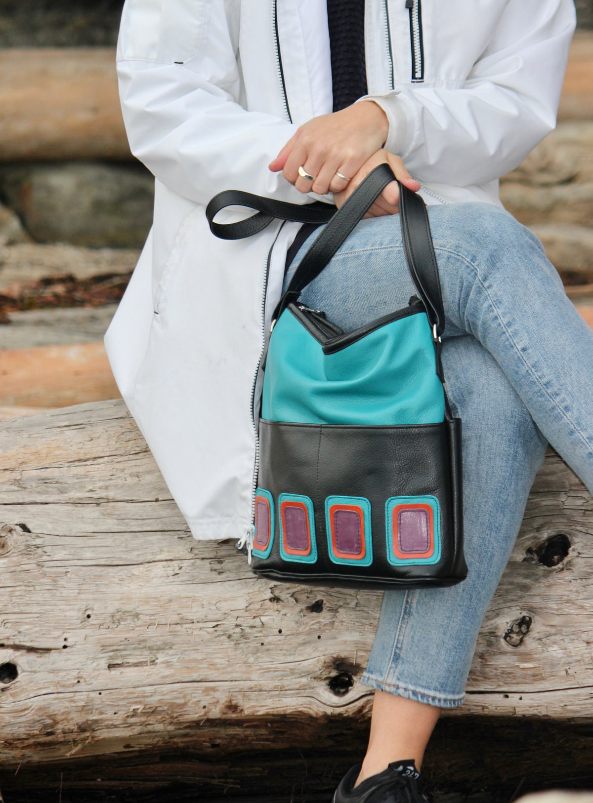 Op-Art Four-Pocket Purse - Indian Summer's designer leather purses